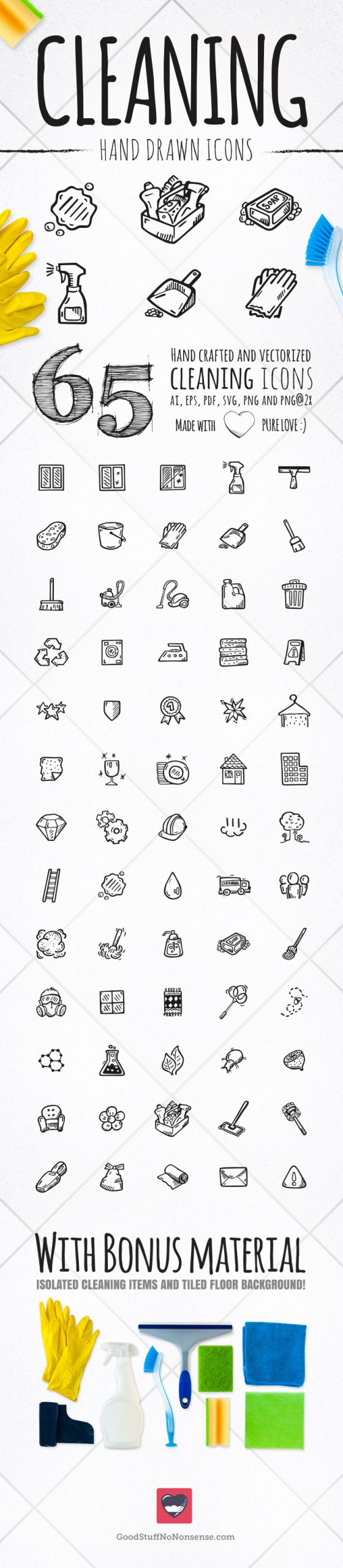Hand Drawn Cleaning Icons—Cleaner Service Vector Pack Full