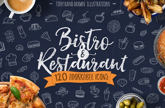 Hand Drawn Bistro And Restaurant Icons Food Cooking Vector Pack GSNN