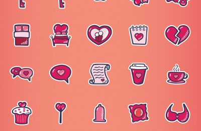 Hand Drawn Love And Valentines Day Icons Vector Pack Color Sticker