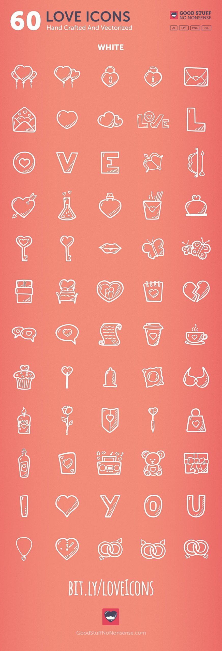 Hand Drawn Love And Valentines Day Icons Vector Pack White