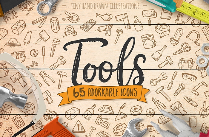 Hand Drawn Tools And Hardware Icons Building Remodel Construction Vector Icon Pack Cvr