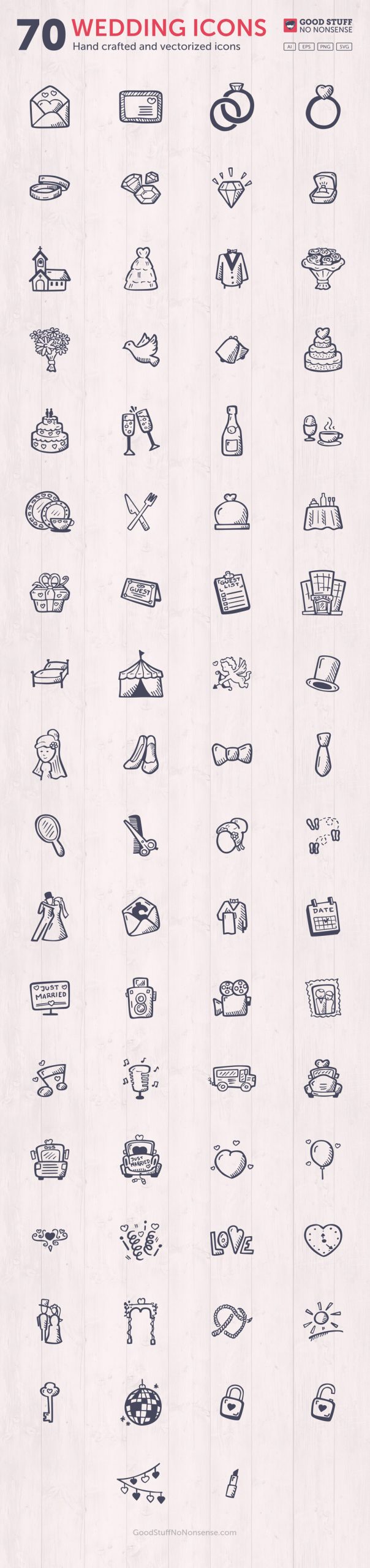Hand Drawn Wedding Icons Vector Pack Full
