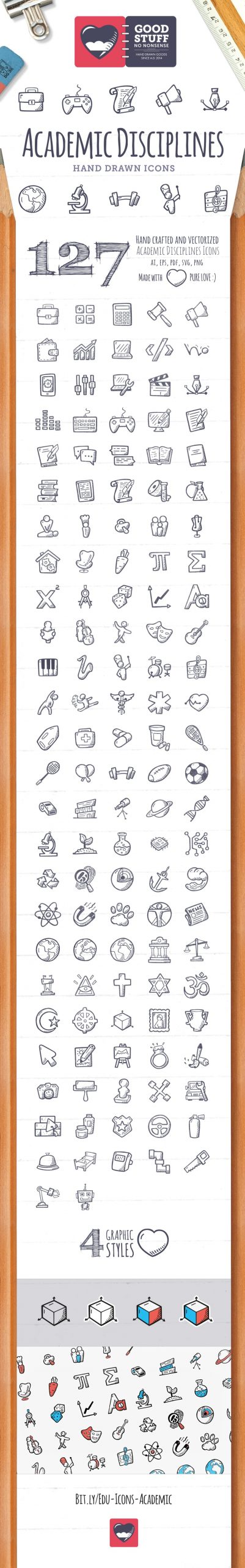 Hand Drawn Academic Disciplines Icon Set Cute Doodle Icon Pack