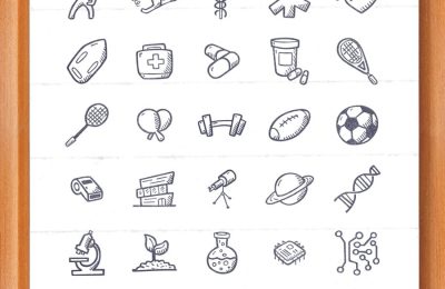 Hand Drawn Academic Disciplines Icon Set Cute Doodle Icon Pack