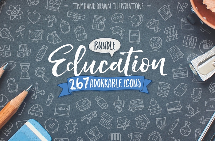 Hand Drawn Education Icons Bundle School Academic E-Learning