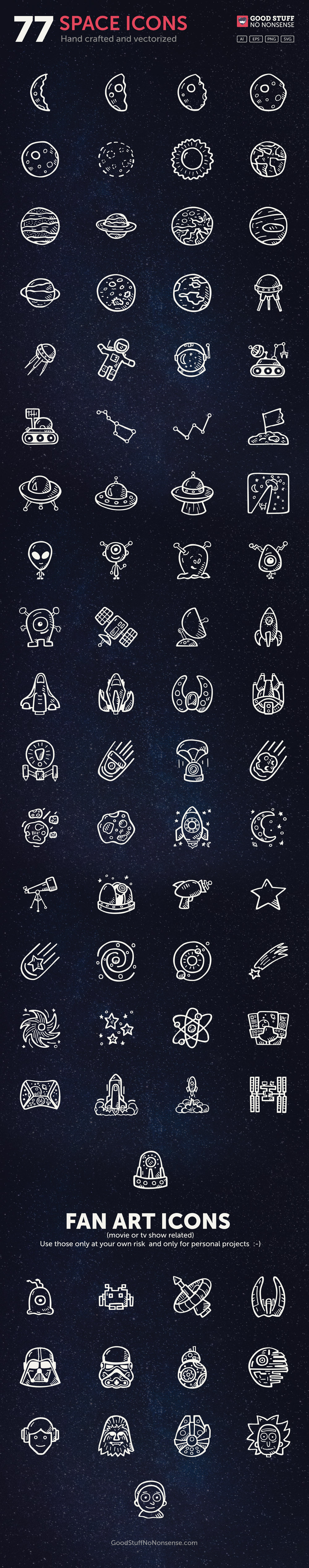 Space Icons Vector Free Collection - Hand Drawn Icons
