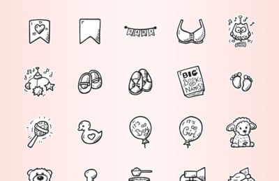 Baby Shower Hand Drawn Vector Icons Basic Sticker Full