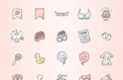 Baby Shower Hand Drawn Vector Icons Color Sticker Full