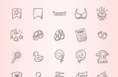 Baby Shower Hand Drawn Vector Icons Masic Outline Full