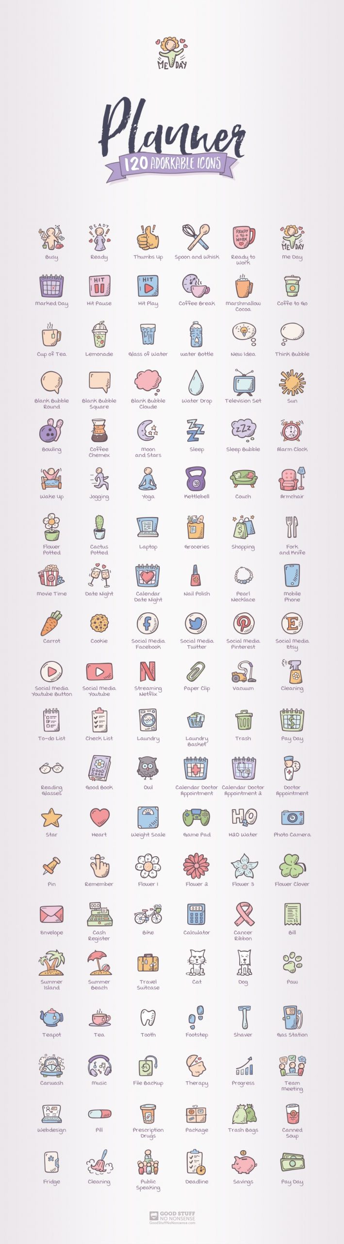 Planner Hand Drawn Icons 120 Cute doodles