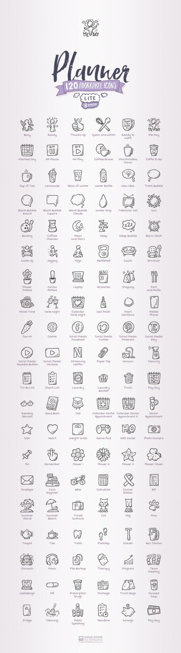 Planner Hand Drawn Icons - 120 Cute doodles