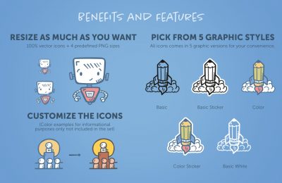Hand Drawn Business Icons Benefits And Features