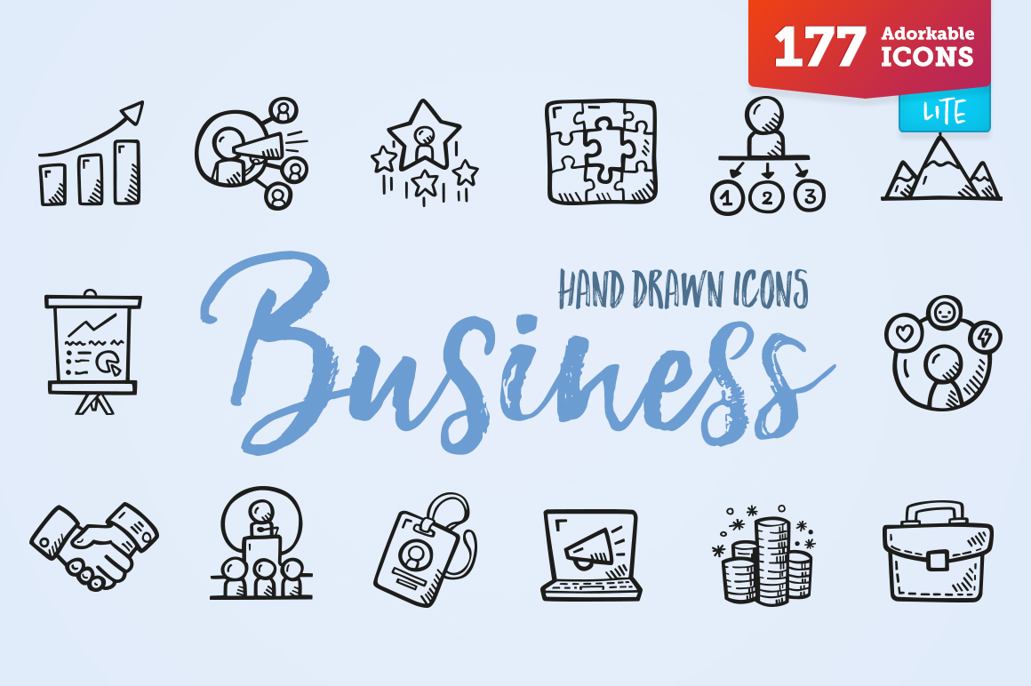Hand Drawn Business Icons LITE Icon Set Doodle Cover