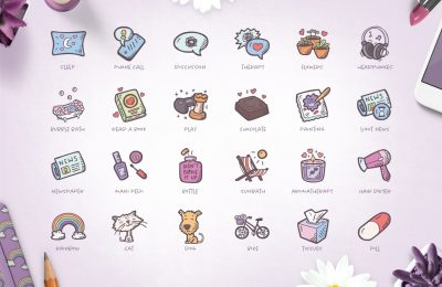 Self Care And Mental Health Hand Drawn Icon Set. 95 Cute doodle icons in SVG and PNG formats. Preview Page 2