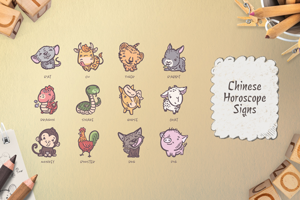 Chinese zodiac signs cute animals
