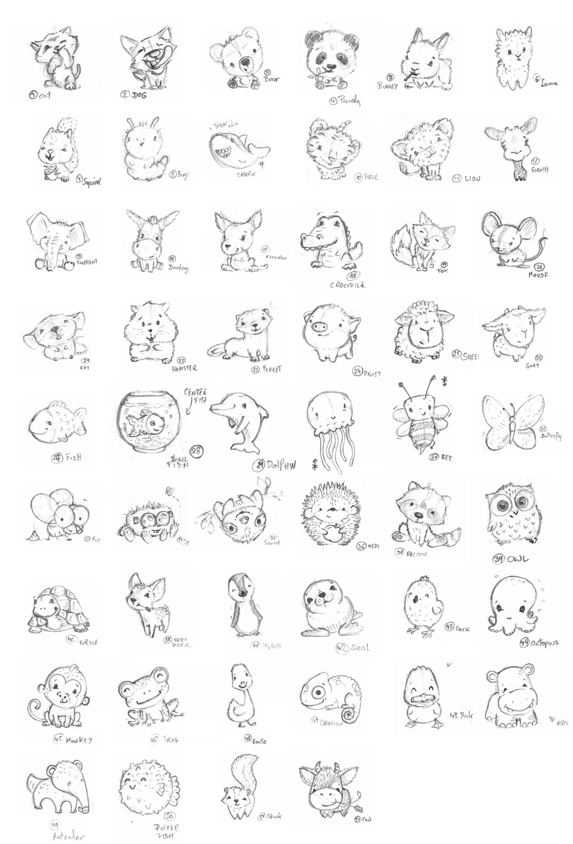 Cute Animal Icons Initial sketches